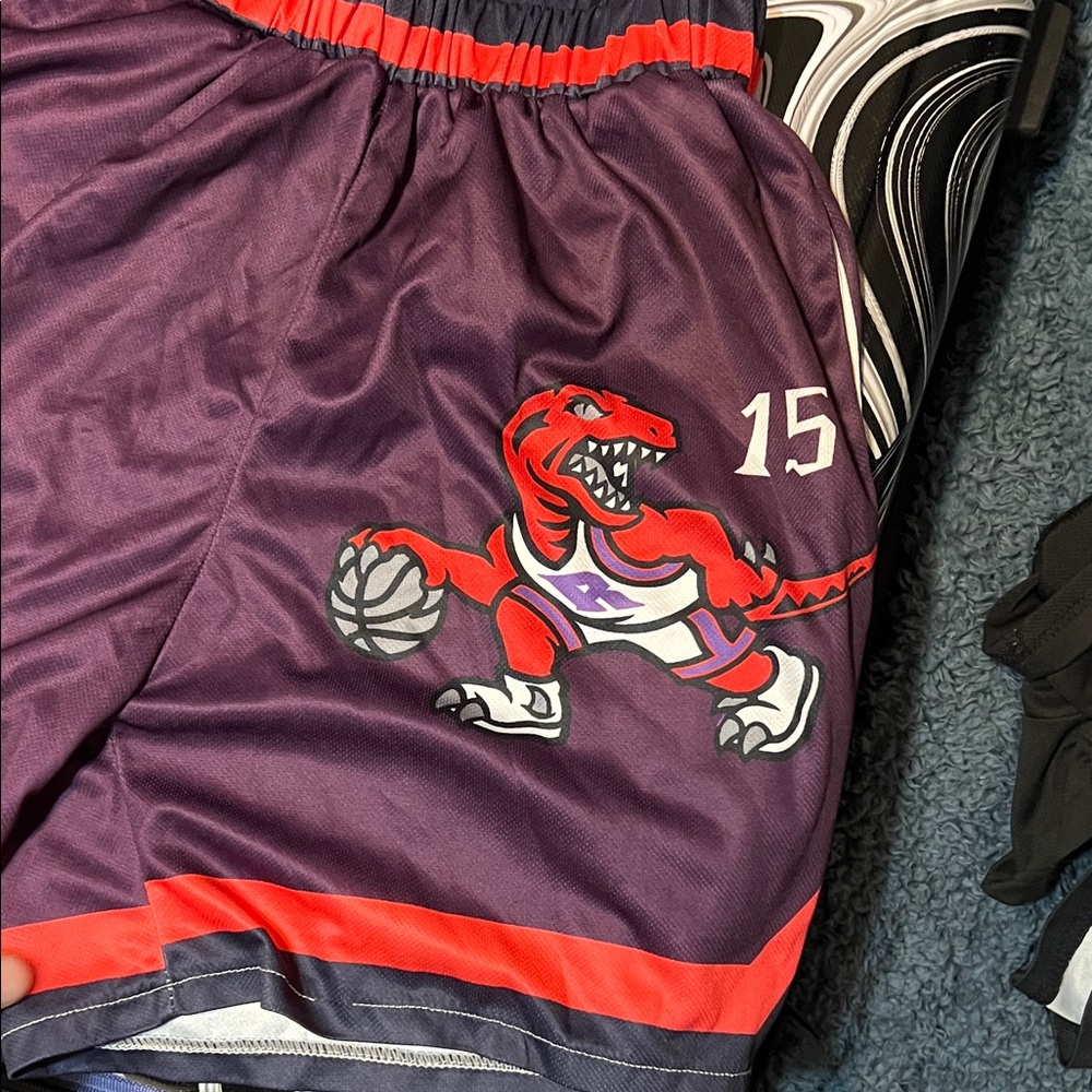 Toronto Raptors Vince Carter Purple Basketball Shorts with Red